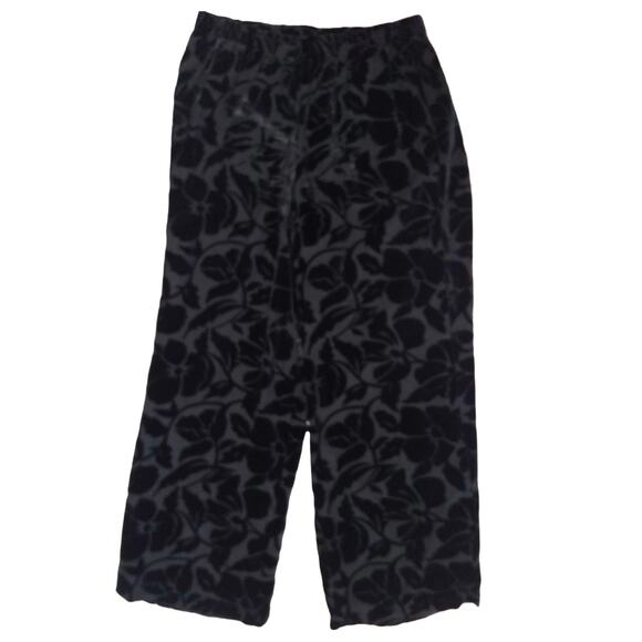 St. John Womens Size Medium Floral Velvet Pants Lined Pockets Wide Leg Black - Picture 1 of 8